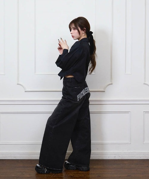 Fickle Bebe ブラウス シャツ デザインヘムクロップドシャツ