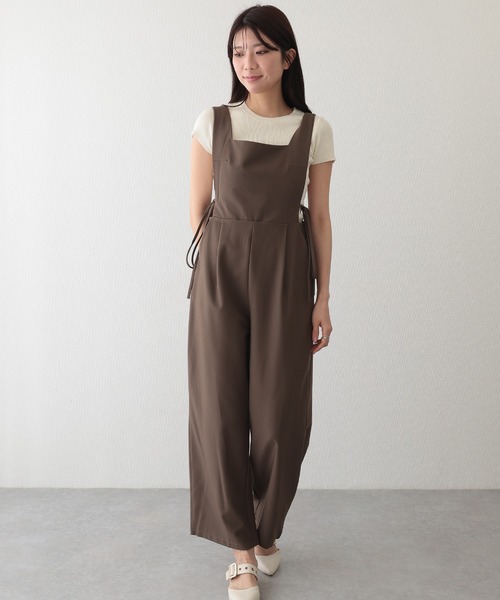 ネストローブ　サロペット　レディース　綿　麻　ワイドパンツ　オーバーオール　茶色 Lace Ladies（レースレディース） サロペット オーバーオール サイド