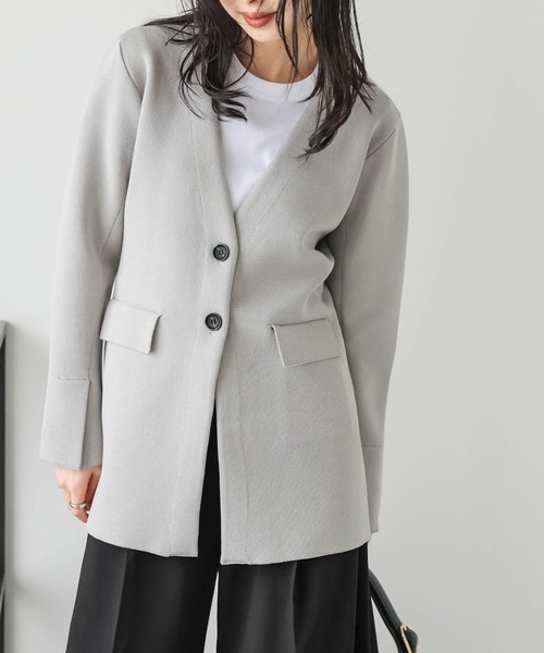 Lajour ジャケット ノーカラージャケット 日本製 ノーカラー ニット
