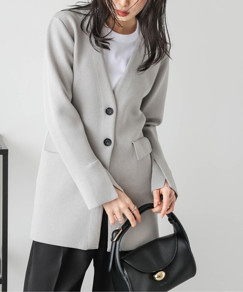 Lajour ジャケット ノーカラージャケット 日本製 ノーカラー ニット
