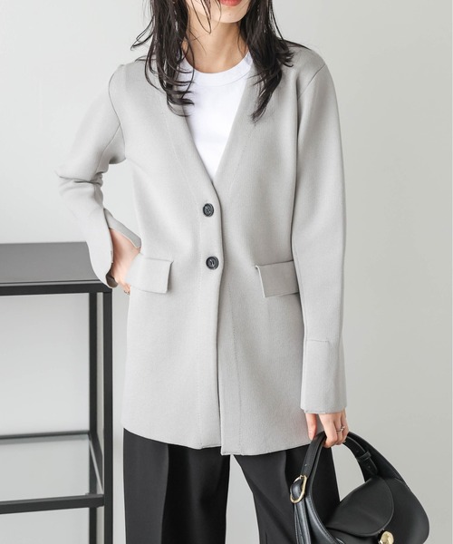 Lajour ジャケット ノーカラージャケット 日本製 ノーカラー ニット