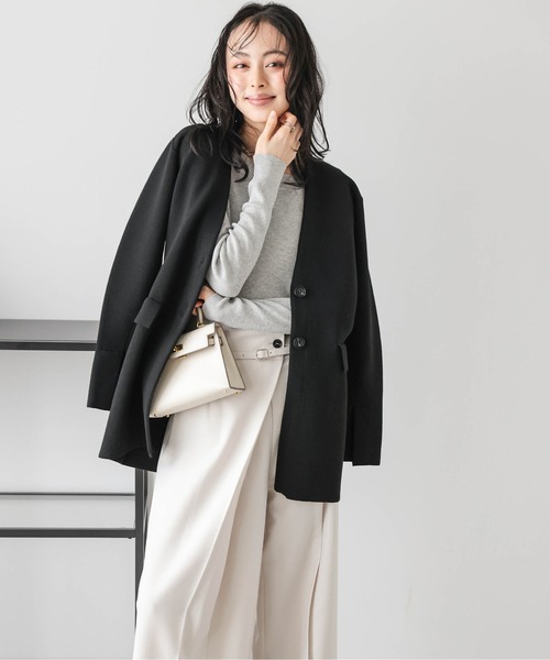 Lajour ジャケット ノーカラージャケット 日本製 ノーカラー ニット