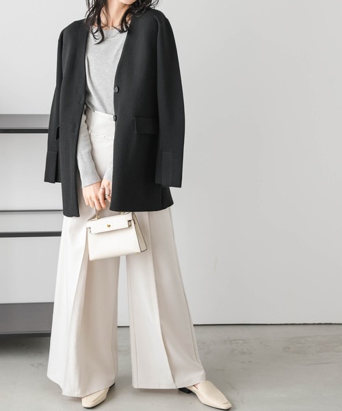 【未使用品　タグ付き】日本製　ノーカラージャケットL Lajour ジャケット ノーカラージャケット 日本製 ノーカラー ニット