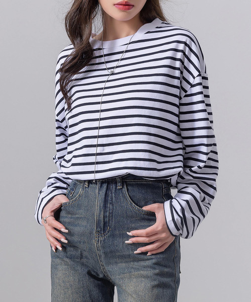 DAY CLOSET tシャツ 長袖 ボーダー柄 ゆる ビッグシルエット ロンT