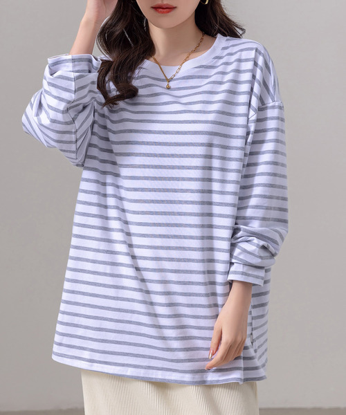DAY CLOSET tシャツ 長袖 ボーダー柄 ゆる ビッグシルエット ロンT