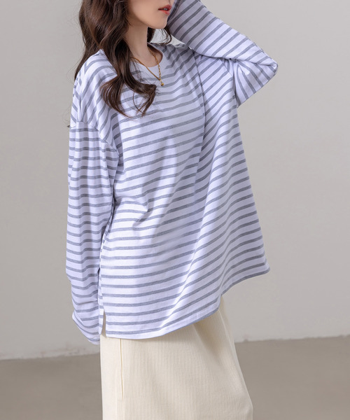 DAY CLOSET tシャツ 長袖 ボーダー柄 ゆる ビッグシルエット ロンT