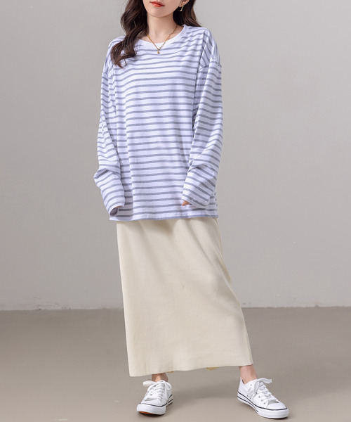 DAY CLOSET tシャツ 長袖 ボーダー柄 ゆる ビッグシルエット ロンT