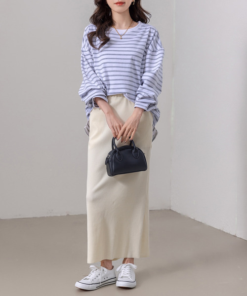 DAY CLOSET tシャツ 長袖 ボーダー柄 ゆる ビッグシルエット ロンT