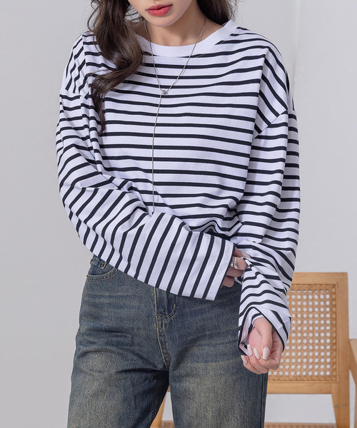 DAY CLOSET tシャツ 長袖 ボーダー柄 ゆる ビッグシルエット ロンT