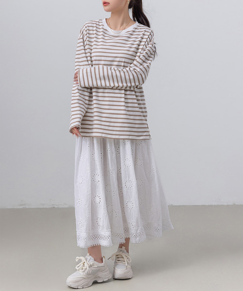 ボーダー袖ボタンロンT DAY CLOSET tシャツ 長袖 ボーダー柄 ゆる ビッグシルエット ロンT