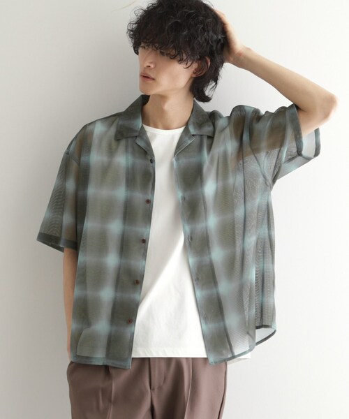 tk.TAKEO KIKUCHI シャツ メッシュオンブレーチェックシャツ
