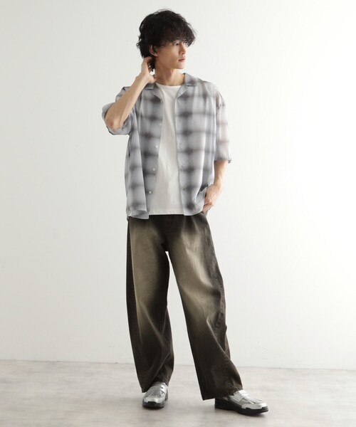 tk.TAKEO KIKUCHI シャツ メッシュオンブレーチェックシャツ