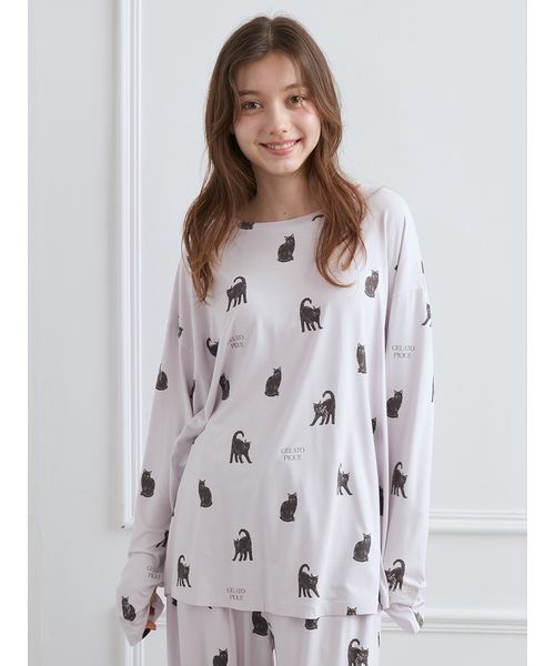 gelato pique（ジェラートピケ） パジャマ ルームウェア CAT総柄ロンT