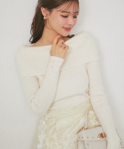 Rene 25AW ルネ 袖口パール装飾 パフスリーブ ラメ ニット トップス tocco closet（トッコ クローゼット） ニット セーター 「ZOZO限定