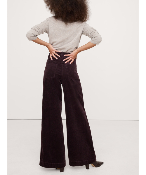 パンツ ハイライズ ワイドレッグ コーデュロイ プルオンパンツ