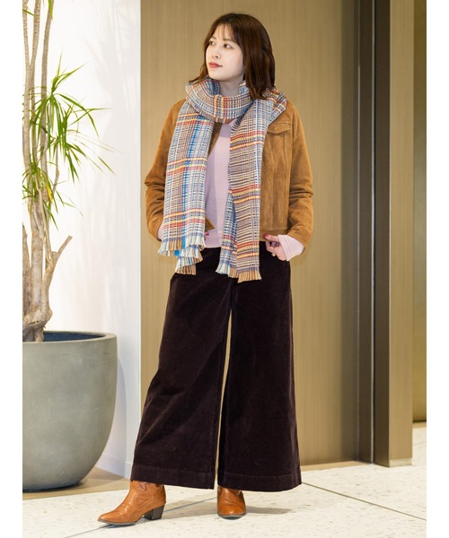 コーデュロイ ワイドレッグパンツ　ブラウン パンツ ハイライズ ワイドレッグ コーデュロイ プルオンパンツ