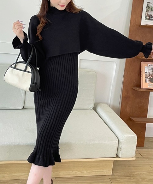 Diosfront ワンピース ショート丈フリルドルマンニット＆キャミ