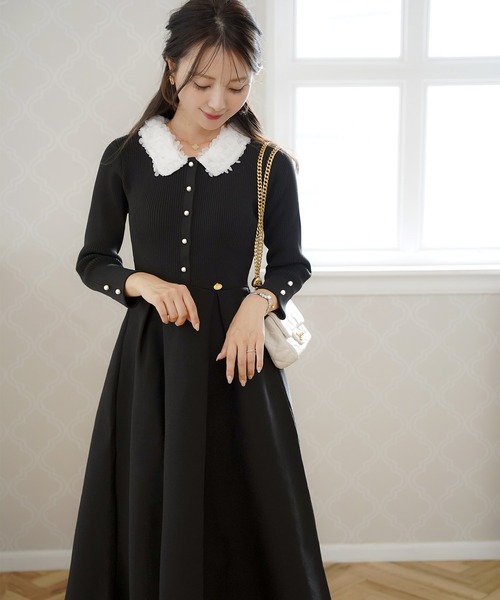 完売品 フラワー襟付きニットワンピース le reve vaniller le reve vaniller（ル レーヴ ヴァニレ） ワンピース フラワー 襟付き