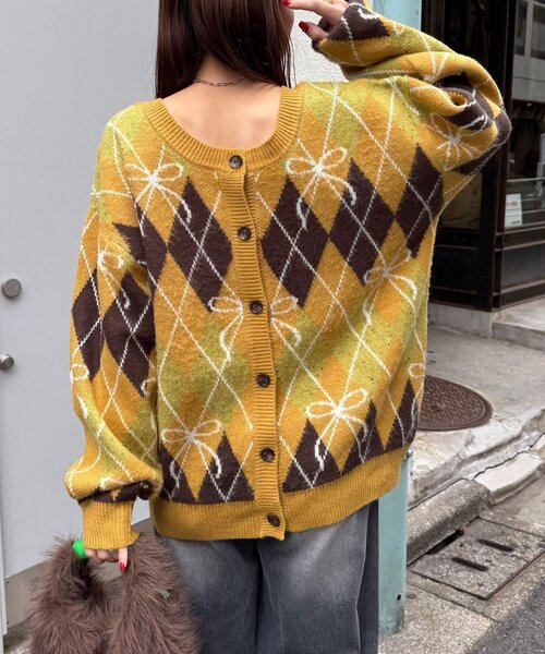 CIAOPANIC（チャオパニック） カーディガン リボンアーガイルニット