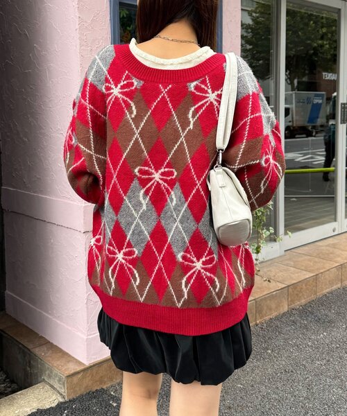 CIAOPANIC（チャオパニック） カーディガン リボンアーガイルニット
