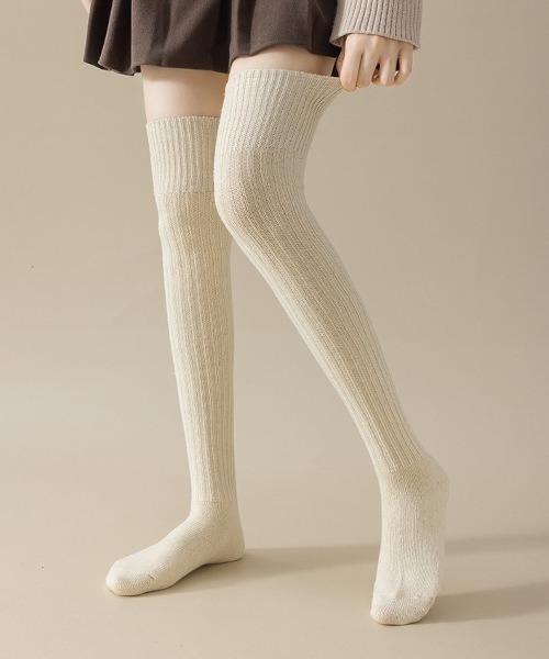 MASHIRO 靴下 「MASHIRO」シンプルニットニーハイソックス（MA/EK201