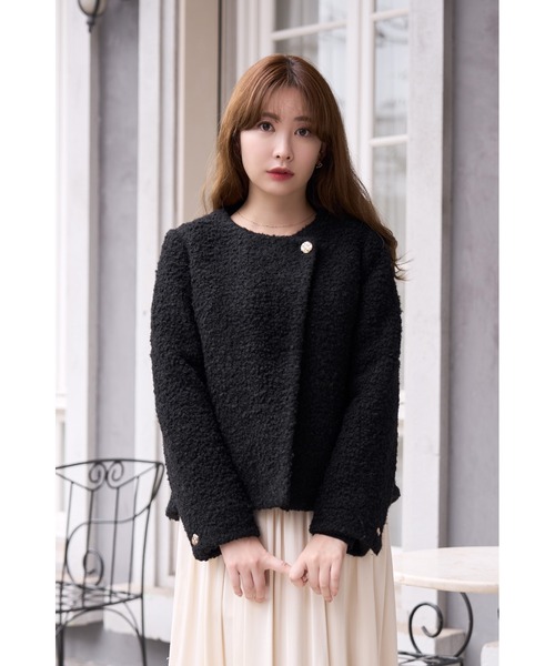 Her lip to ノーカラーコート コート Elise Boucle Peplum Coat