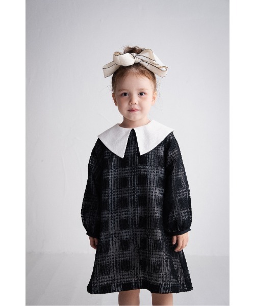 maarook - 衣装 チェックオーガンジーワンピース キッズ お子さん服 うしろ帯