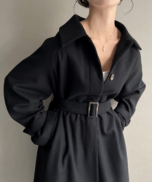 「JUNOAH」 ステンカラーコート MEDIUM ダークブラウン レディース_画像5