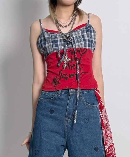 キャミソール Y2K レースアップ チェックキャミ (SS) : ZOZOTOWN Yahoo