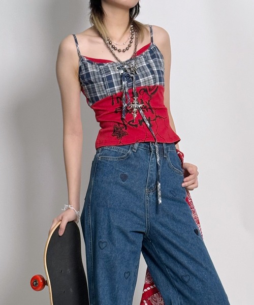 キャミソール Y2K レースアップ チェックキャミ (SS) : ZOZOTOWN Yahoo
