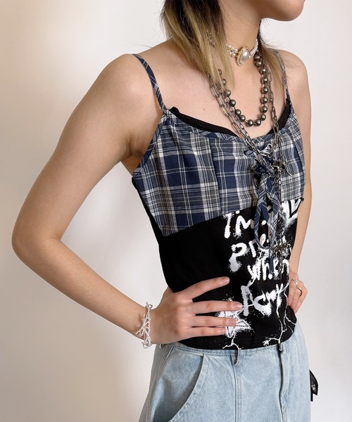 キャミソール Y2K レースアップ チェックキャミ (SS) : ZOZOTOWN Yahoo