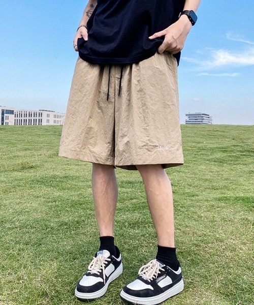 ハーフパンツ パンツ 短パン ワンポイントデザインナイロンハーフ