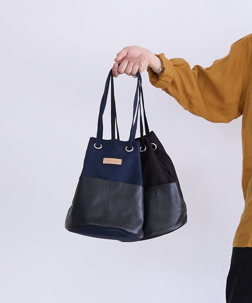 BICASH（ビカーシ） ショルダーバッグ キャンバス切り替えレザー 巾着
