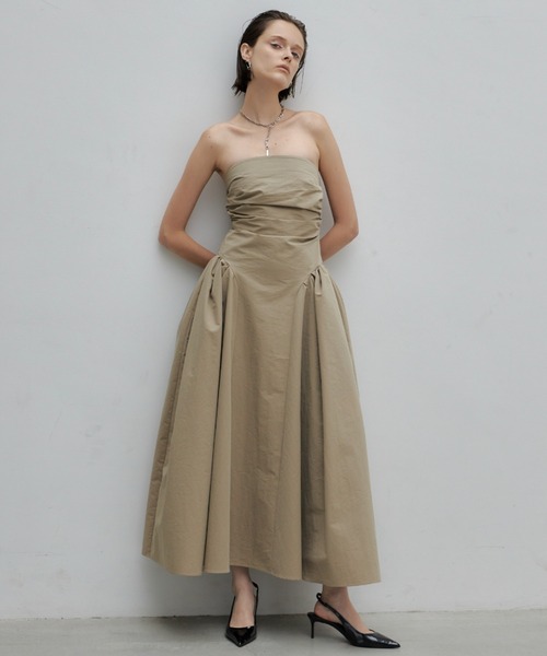「JOSE MOON」 ベアトップワンピース 38 ベージュ レディース_画像3