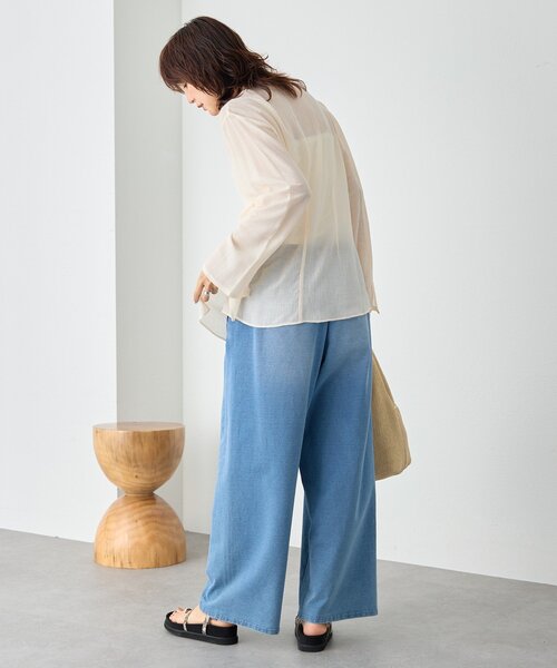 ブラウス シャツ 予約「A・MONN」「すっきり見え」Vネックヨウリュウブラウス レディースの画像