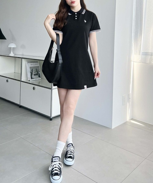 「U.S. POLO ASSN.」 半袖ワンピース L 杢グレー レディース_画像3