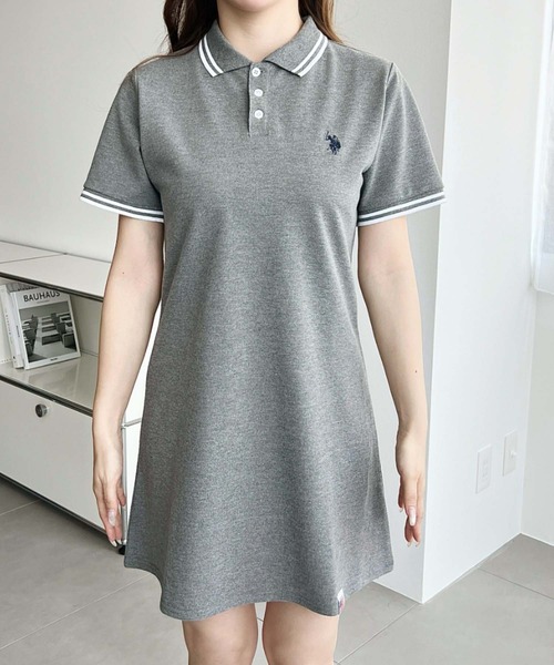 「U.S. POLO ASSN.」 半袖ワンピース L 杢グレー レディース_画像8