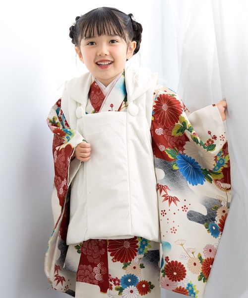 七五三 3歳 アンティーク 着物 被布 長襦袢 草履 巾着 セット 七五三