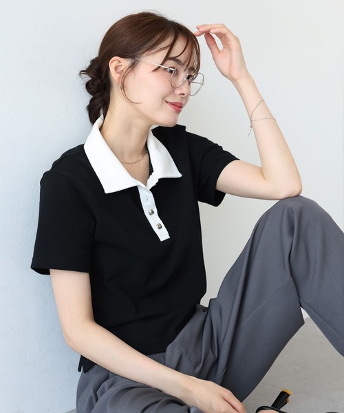 「BLUEEAST」 半袖ポロシャツ MEDIUM グレー レディース_画像4