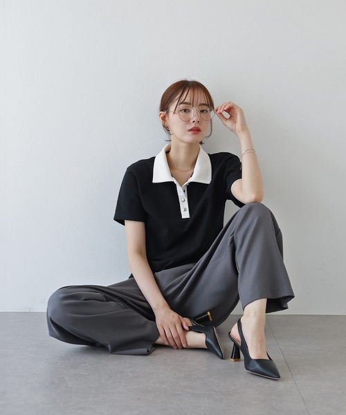 「BLUEEAST」 半袖ポロシャツ MEDIUM グレー レディース_画像9