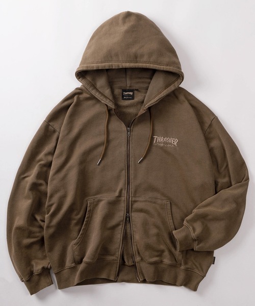 「THRASHER」 ジップアップパーカー L グレー レディース_画像4