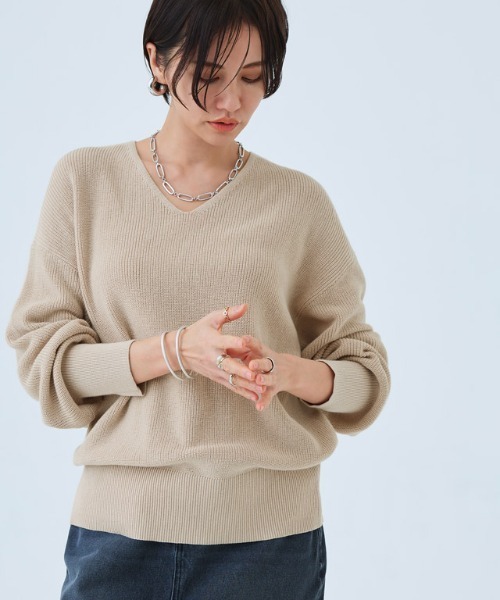 Pierrot（ピエロ） ニット セーター 「RASW」 綿100％Vネックニット