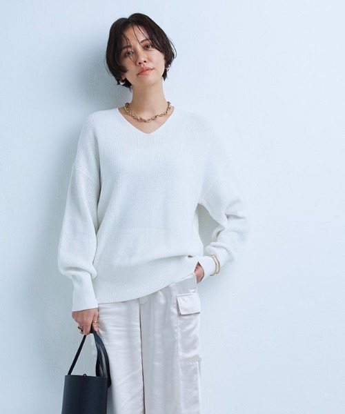 Pierrot（ピエロ） ニット セーター 「RASW」 綿100％Vネックニット