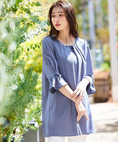 Tiaclasse ブラウス シャツ 「洗える」リボン付きタックスリーブ