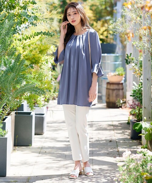 Tiaclasse ブラウス シャツ 「洗える」リボン付きタックスリーブ