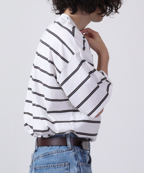 シャツ メンズ 長袖 ストライプ ボーダー トップス マルチ使い 長袖Tシャツ メンズ マルチボーダー[品番：IP000006482
