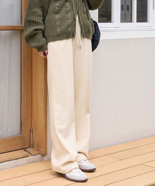 パンツ 「選べる2丈」裏起毛コーデュロイワイドパンツ レディース
