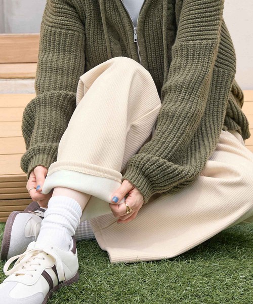 パンツ 「選べる2丈」裏起毛コーデュロイワイドパンツ レディース