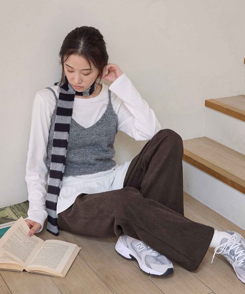 パンツ 「選べる2丈」裏起毛コーデュロイワイドパンツ レディース