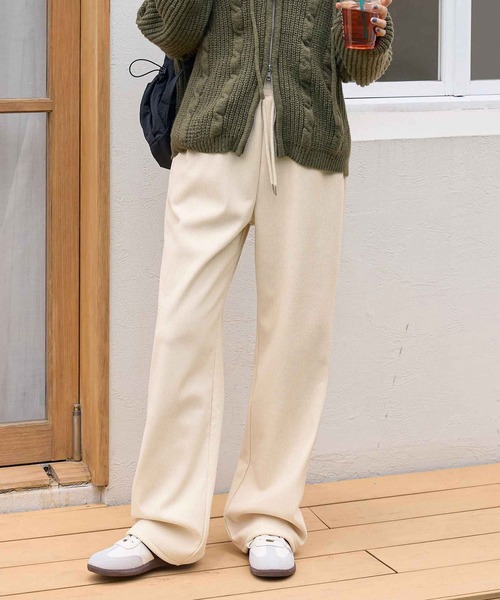パンツ 「選べる2丈」裏起毛コーデュロイワイドパンツ レディース